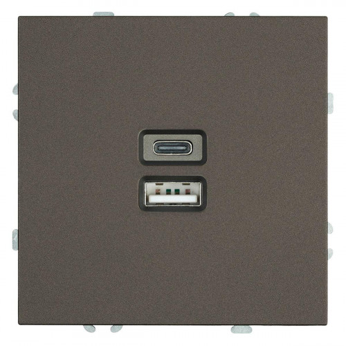 Розетка 2-местная USB + Type C (механизм), Stekker, 250В, 20W Эмили, RST10-5115-09, антрацит, soft touch 49931