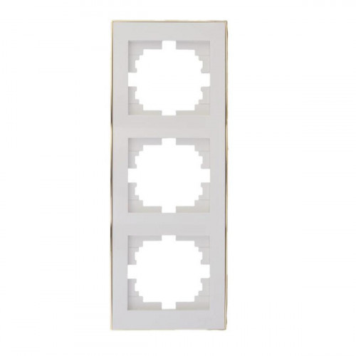 Рамка 3-ая вертикальная Lezard Rain белая с бок. вст. золото 703-0226-153