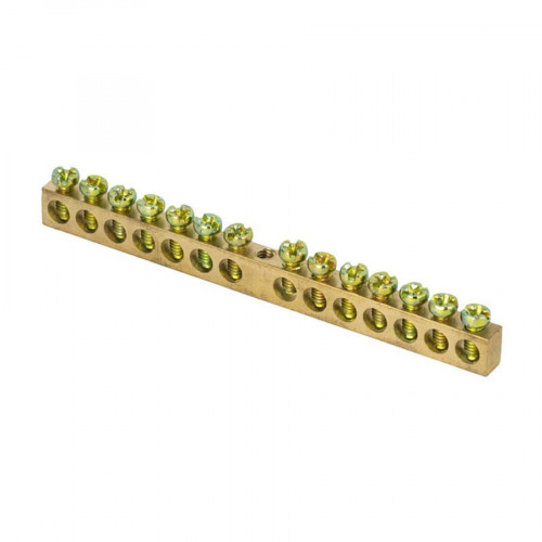 Шина PEN "ноль-земля" (6х9мм) 14 отверстий латунь крепеж по центру розничный стикер EKF PROxima sn0-63-14-r