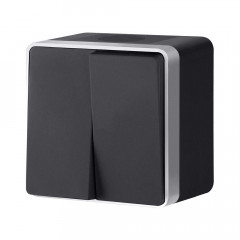 W5020234/ Выключатель двухклавишный влагозащищенный Gallant (черный с серебром)