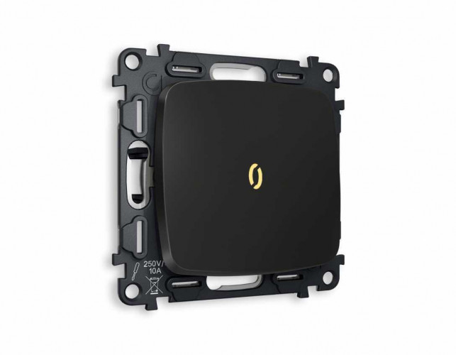 Комплект механизма 1-кл выключателя AMBRELLA VOLT с подсветкой 3200K OMEGA Черный матовый QUANT (OP8020, VM101, G11Y) MO802010