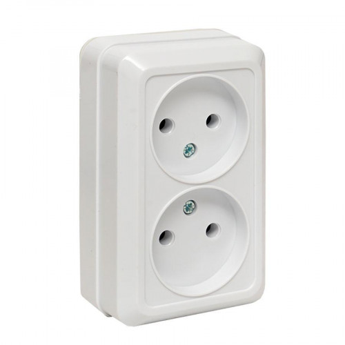 Рим Розетка 2-местная 10А без заземления белая EKF ENR10-102-10