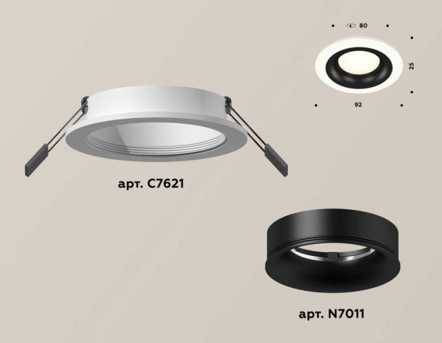 Комплект встраиваемого светильника Ambrella light Techno Spot XC7621002 SWH/PBK белый песок/черный полированный (C7621, N7011)
