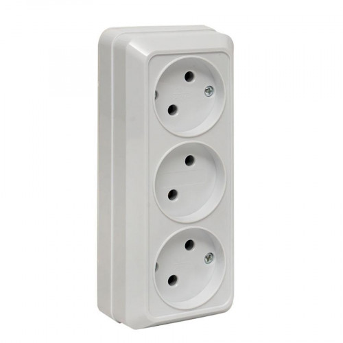 Рим Розетка 3-местная 10А без заземления белая EKF ENR10-202-10