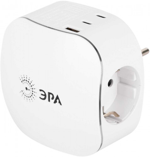 Разветвитель электрический ЭРА SP-3e-3USBAC-W на 3 розетки + 3 USB A+C с заземлением со шторками 16А белый Б0069081