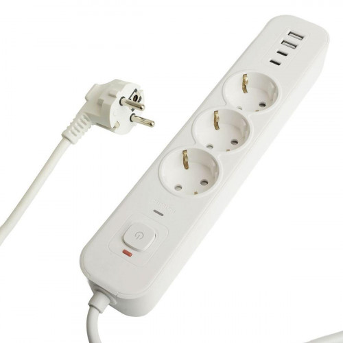 Сетевой фильтр 3-местный с/з Stekker 3x1мм2, 1,8 м, 250В, 16А, 2 USB-A+2 Type-C, серия Nova, белый 50099