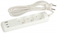 Удлинитель электрический ЭРА U-3-3m-USB-W 3 розетки + 3xUSB A+C 3м 10А белый Б0069076