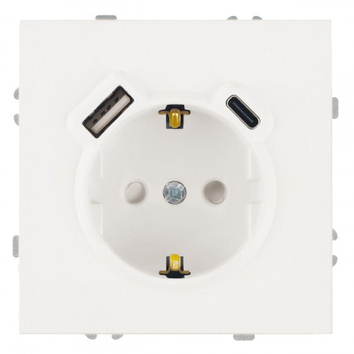 Розетка 1-местная з/ш с/з 16А + USB + Type C (механизм), Stekker, 250В, 20W Эмили, белый фарфор, soft-touch, RST16-5119-01 50217