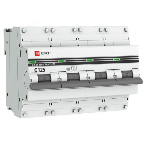 Автоматический выключатель 4P 125А (C) 10kA ВА 47-100 EKF PROxima mcb47100-4-125C-pro
