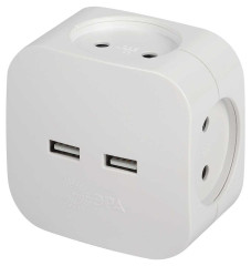 Разветвитель электрический ЭРА SP-4-USB-W на 4 розетки + 2xUSB 2400mA без заземления 10А белый Б0049532