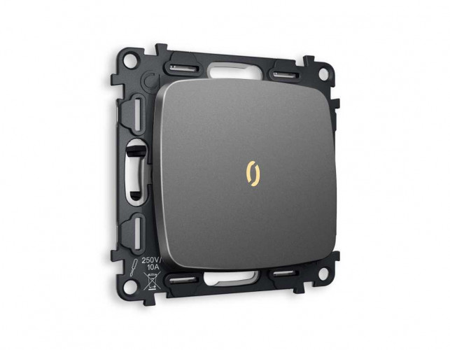 Комплект механизма 1-кл выключателя AMBRELLA VOLT с подсветкой 3200K OMEGA Антрацит серый QUANT (OP6520, VM101, G11Y) MO652010