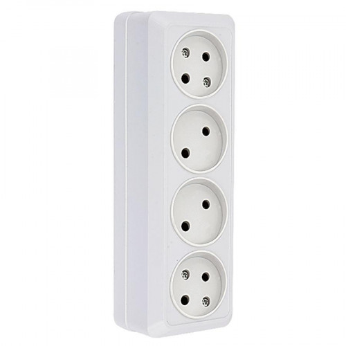 Рим Розетка 4-местная 10А без заземления белая EKF ENR10-302-10