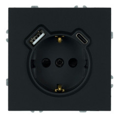 Розетка 1-местная з/ш с/з 16А + USB + Type C (механизм), Stekker, 250В, 20W Эмили, черный уголь, soft-touch, RST16-5119-05 50218