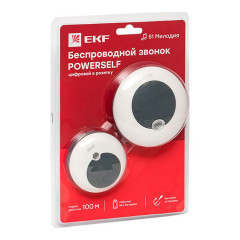 Звонок беспр. в розетку Powerself (230В, бел.-сер. 51 мелод. с индик. 4 ур.) EKF DBS-003