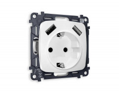 Комплект механизма электрической розетки AMBRELLA VOLT OMEGA Белый матовый 2USB A+A 18W (быстрая зарядка) с/з QUANT (OP1290, VM155) MO129010