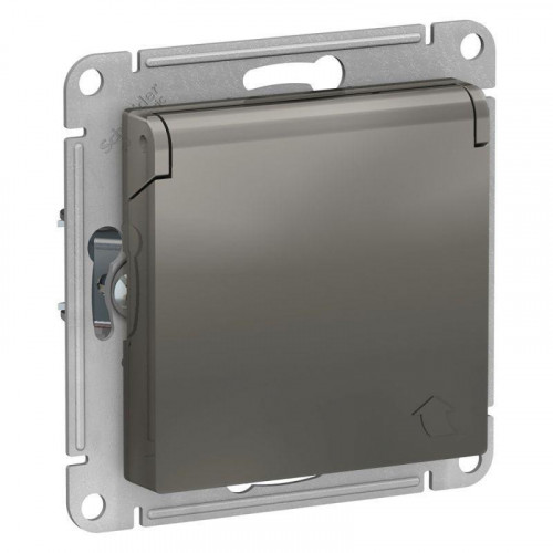 Розетка 2К+З Systeme Electric AtlasDesign 16A 250V со шторками и крышкой сталь ATN000946