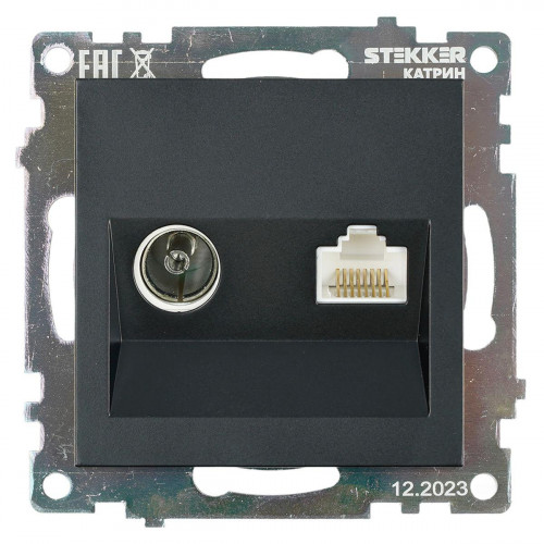 Розетка телевизионная TV + компьютерная RJ-45 Stekker Катрин GLS00-7106-05 черная 49182