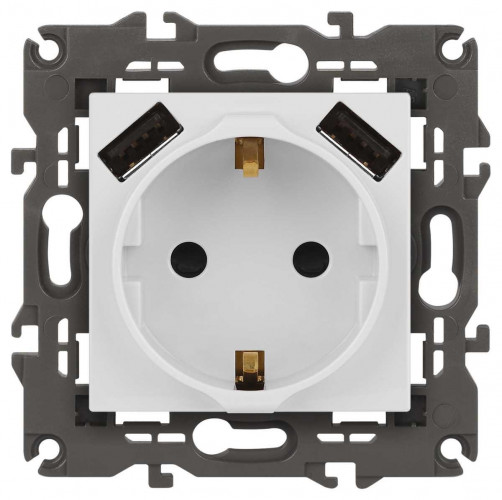 Розетка ЭРА Elegance 14-4109-01М 2P+E 16A-250В штор. с 2xUSB 5В-3А белый матовый Б0065773