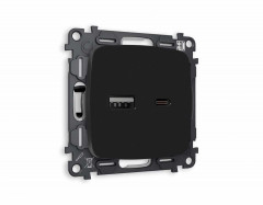 Комплект механизма розетки AMBRELLA VOLT OMEGA Черный матовый 2USB A+C 20W (быстрая зарядка) QUANT (OP8110, VM177) MO811010