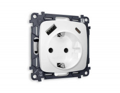 Комплект механизма электрической розетки AMBRELLA VOLT OMEGA Белый матовый 2USB A+C 20W (быстрая зарядка) с/з QUANT (OP1300, VM160) MO130010
