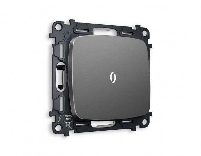 Комплект механизма 1-кл проходного выключателя AMBRELLA VOLT с подсветкой 5600K OMEGA Антрацит серый QUANT (OP6520, VM105, G25W) MO652035