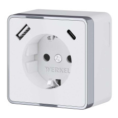 Розетка с заземлением, шторками и USB тип A+C Werkel Gallant белый W5071701 4690389179594