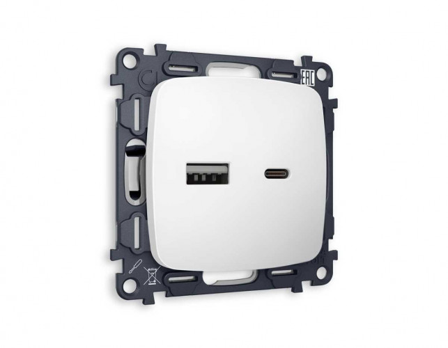 Комплект механизма розетки AMBRELLA VOLT OMEGA Белый матовый 2USB A+C 20W (быстрая зарядка) QUANT (OP1310, VM177) MO131010