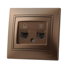 Розетка 2-ая комп. + тел. Lezard Mira коричневая 701-3131-143
