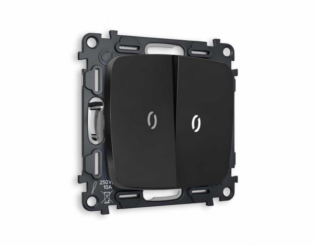 Комплект механизма 2-кл выключателя AMBRELLA VOLT с подсветкой 5600K OMEGA Черный матовый QUANT (OP8040, VM115, G14W) MO804015