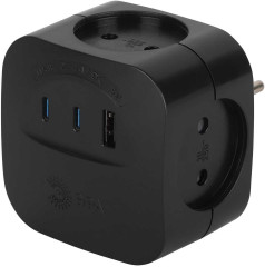 Разветвитель электрический ЭРА SP-4-3USBAC-B на 4 розетки + 3 USB A+C со шторками 10А черный Б0069084