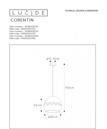 Подвесной светильник Lucide Corentin 30484/28/66