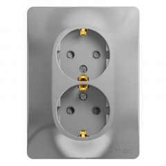 Розетка двойная 2К+З Systeme Electric Glossa 16A 250V со шторками алюминий GSL000326