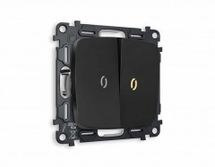 Комплект механизма 2-кл проходного выключателя AMBRELLA VOLT с подсветкой 3200K OMEGA Черный матовый QUANT (OP8040, VM120, G22Y) MO804030