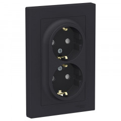 Розетка двойная 2К+З Systeme Electric AtlasDesign 16A 250V со шторками карбон ATN001026