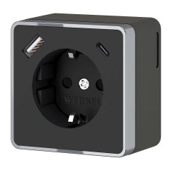 Розетка с заземлением, шторками и USB тип A+C Werkel Gallant чёрный хром W5071735 4690389179655