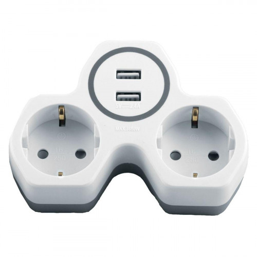 Разветвитель сетевой с 2хUSB Stekker 2гн с/з ADP16-14-20 32872
