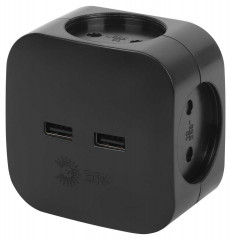 Разветвитель электрический ЭРА SP-4-USB-B на 4 розетки + 2xUSB 2400mA без заземления 10А черный Б0049536