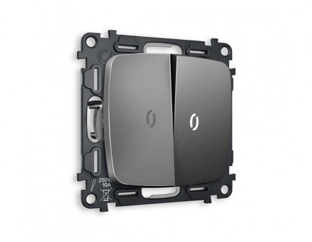 Комплект механизма 2-кл выключателя AMBRELLA VOLT с подсветкой 5600K OMEGA Антрацит серый QUANT (OP6540, VM115, G14W) MO654015