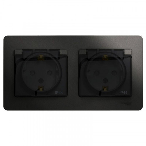 Розетка двойная 2К+З Systeme Electric Glossa 16A 250V со шторками антрацит GSL000747