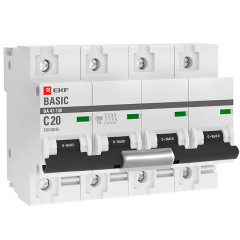 Автоматический выключатель 4P 20А (C) 10kA ВА 47-100 EKF Basic mcb47100-4-20C-bas