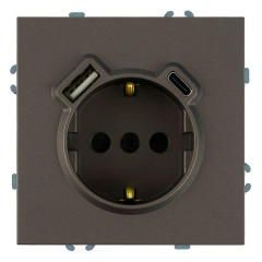 Розетка 1-местная з/ш с/з 16А + USB + Type C (механизм), Stekker, 250В, 20W Эмили, RST16-5119-09, антрацит, soft touch 50361