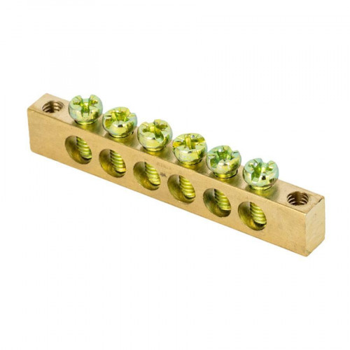 Шина PEN "ноль-земля" (6х9мм) 6 отверстий латунь крепеж по краям EKF PROxima sn0-63-06-k