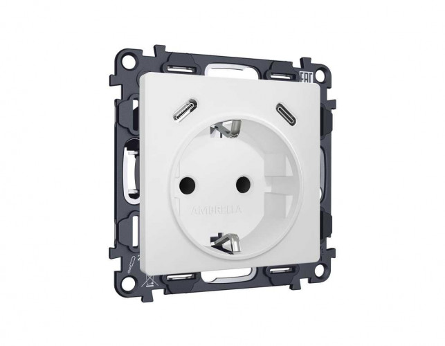 Комплект механизма электрической розетки 2USB С+C 20W с/з на винтовых зажимах 16A-250V ALFA Белый матовый QUANT (AP1305, VM165) MA130510
