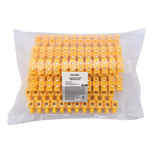 Клеммная винтовая колодка KВ-25 10-25, ток 60 A, полипропилен желтый REXANT (10 шт./уп.) 07-5025-3