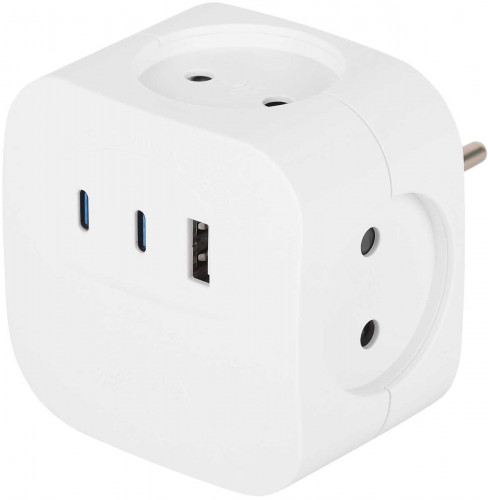 Разветвитель электрический ЭРА SP-4-3USBAC-W на 4 розетки + 3 USB A+C со шторками 10А белый Б0069083