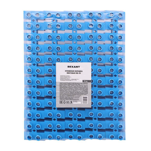 Клеммная винтовая колодка KВ-25 10-25, ток 60 A, полипропилен синий REXANT (10 шт./уп.) 07-5025-4