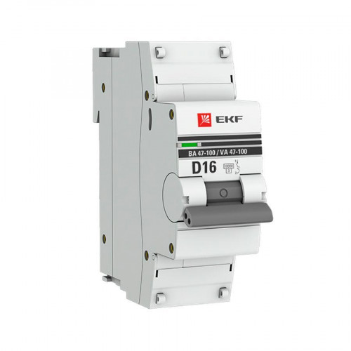 Автоматический выключатель 1P 16А (D) 10kA ВА 47-100 EKF PROxima mcb47100-1-16D-pro
