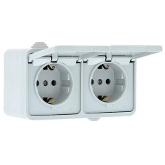 Блок розетка-розетка 16А с/з с крышкой IP44 белая Прага EKF PROxima EKRR16-050-10-440