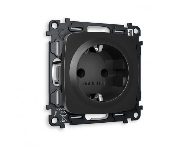 Комплект механизма электрической розетки AMBRELLA VOLT OMEGA Черный матовый с/з и шторками QUANT (OP8070, VM141) MO807010