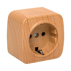 Розетка 1-местная ОП Минск 16А с заземлением светлое дерево EKF EGR16-028-30